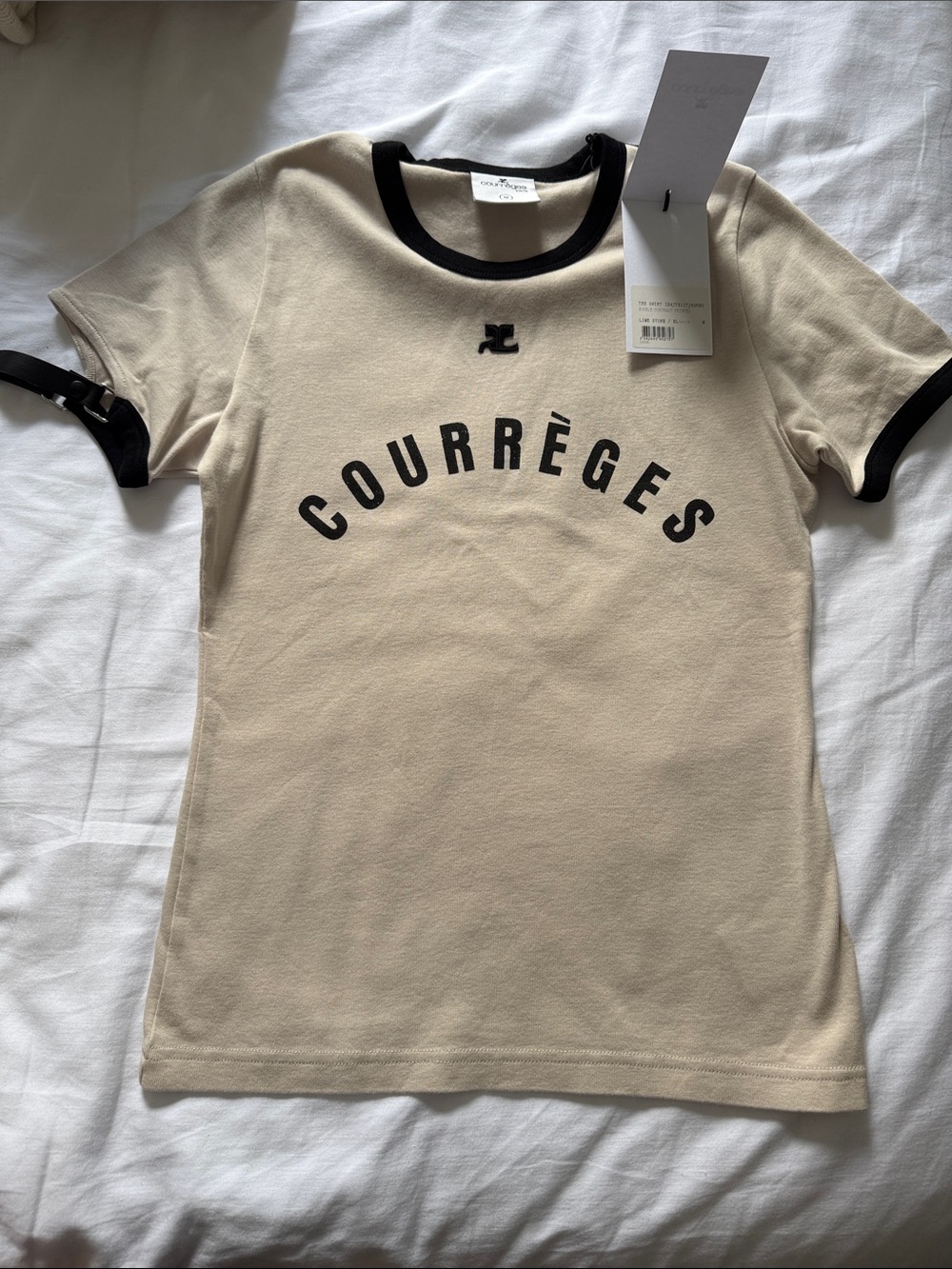 Courrèges Beige & Black Logo Ringer Tee